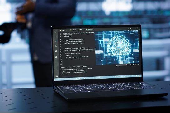 Laptop desktop solo representando la ingeniería de IA
