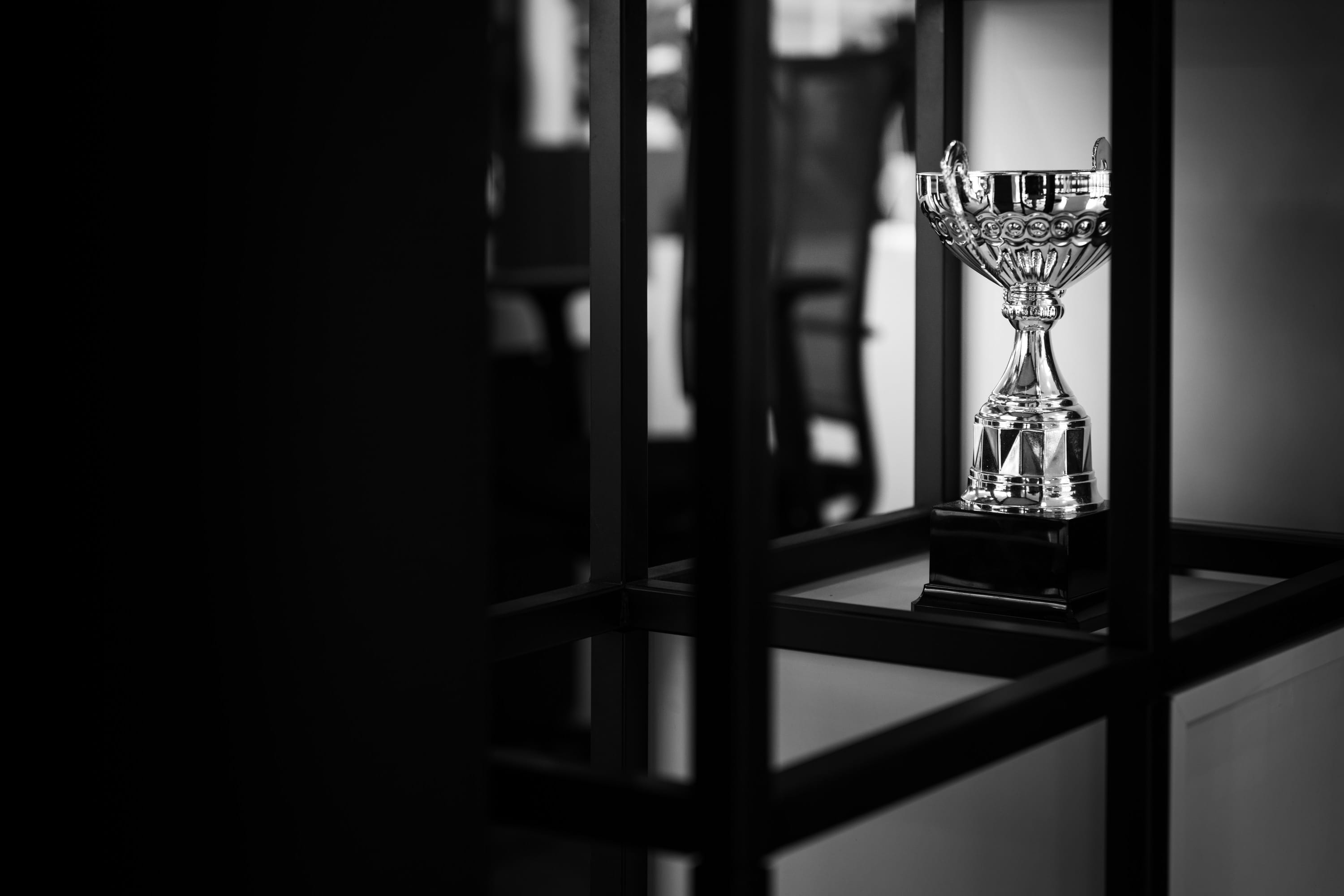 Success trophy cup in black and white
